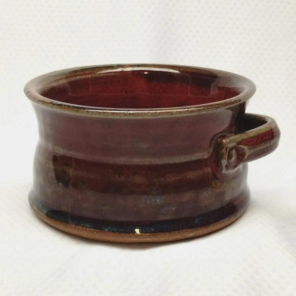 Donn Zver Studio Pottery Crock Bowl Red Glaze Lug Handles 4-Inch Troy Ontario
